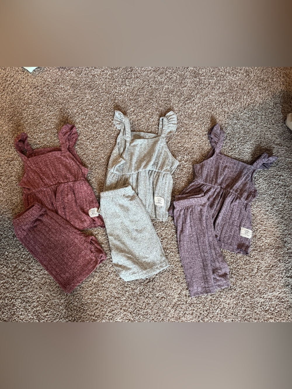 Girls Ribbed Tank and Pants Set - Pink, Gray, Purple